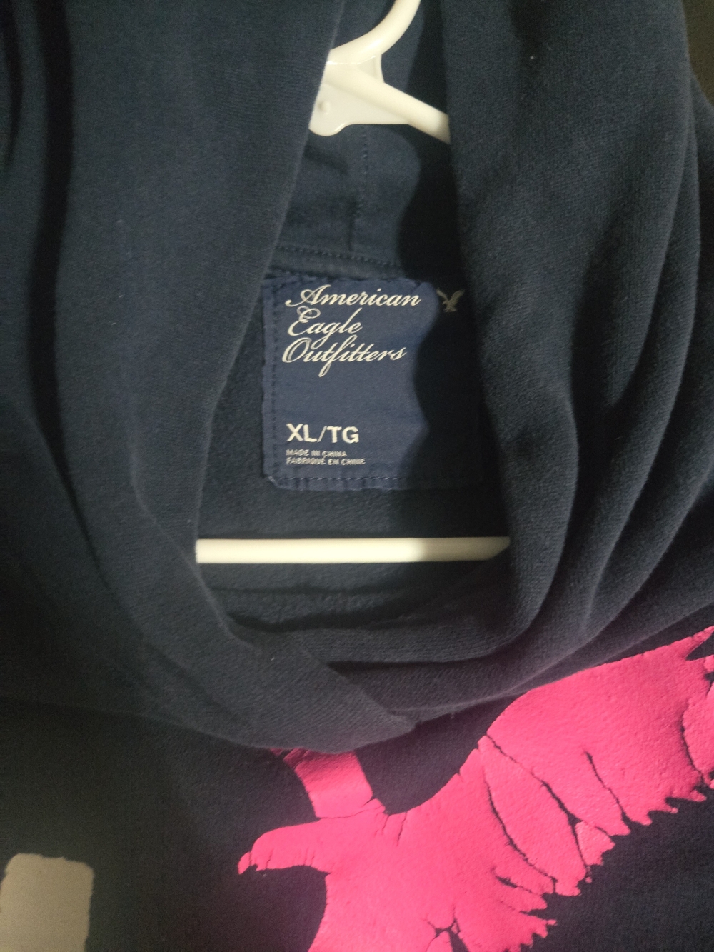 American Eagle Outfitters Navy Blue Hoodie with Whie LOVE and Pink Eagle - Picture 4 of 4